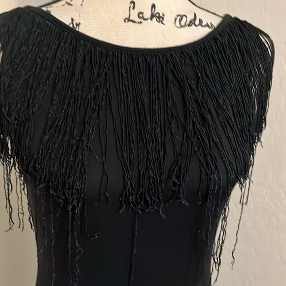 Bebe Black Fringe Boho Feminine Top Coachella Event Party - Picture 4 of 10